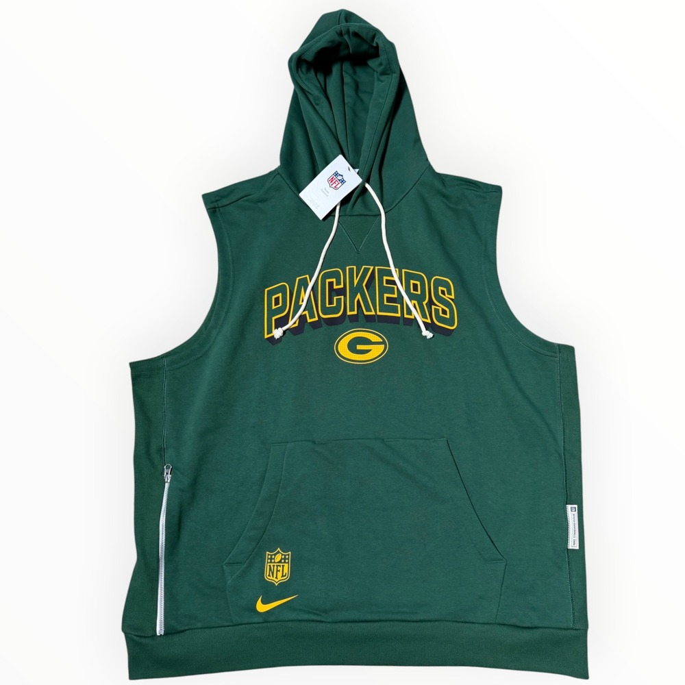 Nike Packers Sleeveless Hoodie Men 2XL Green NWT Dri-Fit Sweatshirt IF9697-323
